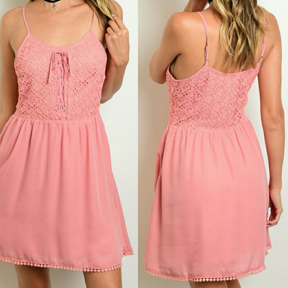 Sleeveless Tie Neck Lace Detail Crochet Trim Sundress Dress